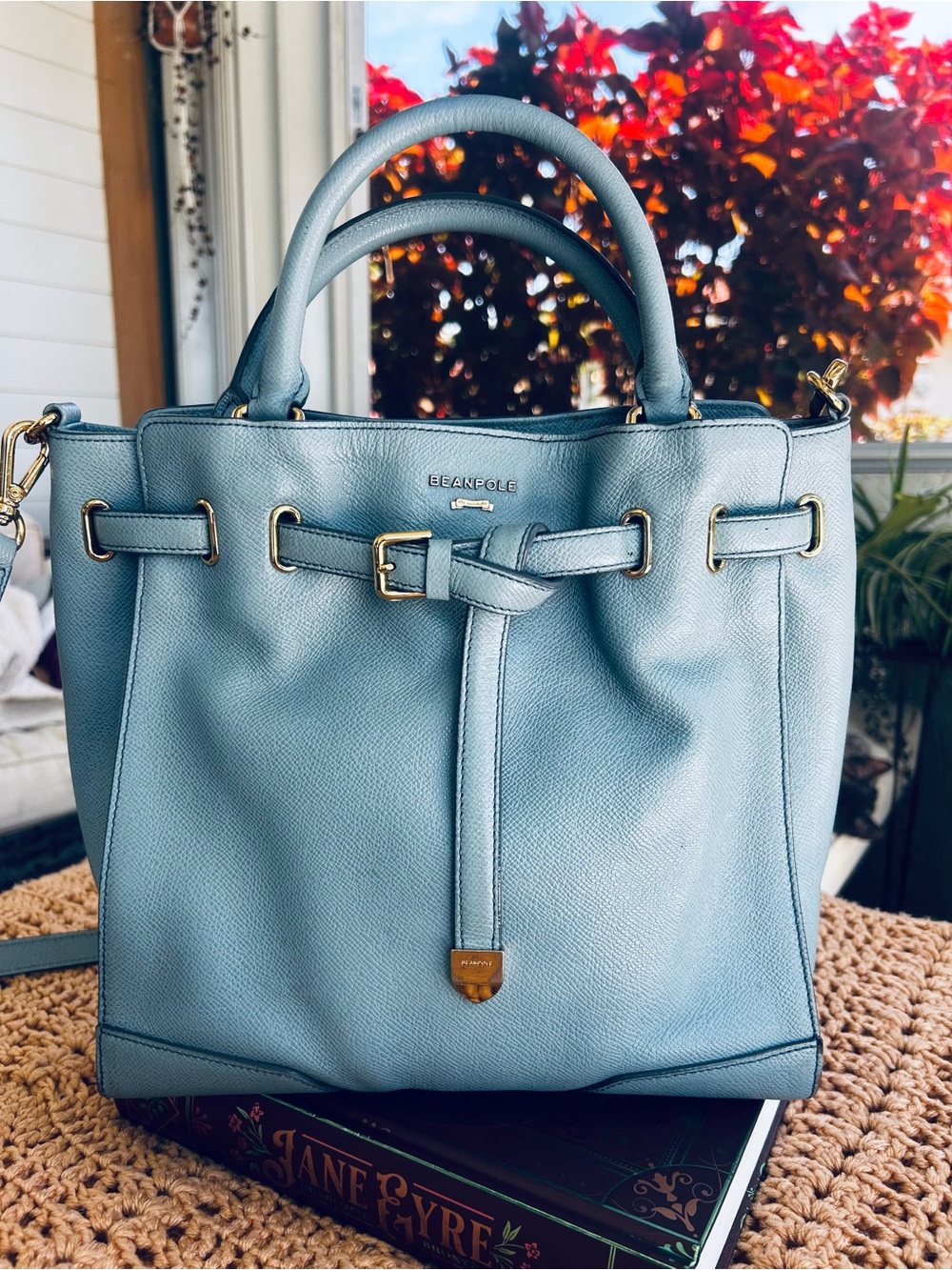 Rare Beanpole Blue Leather Tote “Suzy Bag”named after Korean actress Bae Suzy.